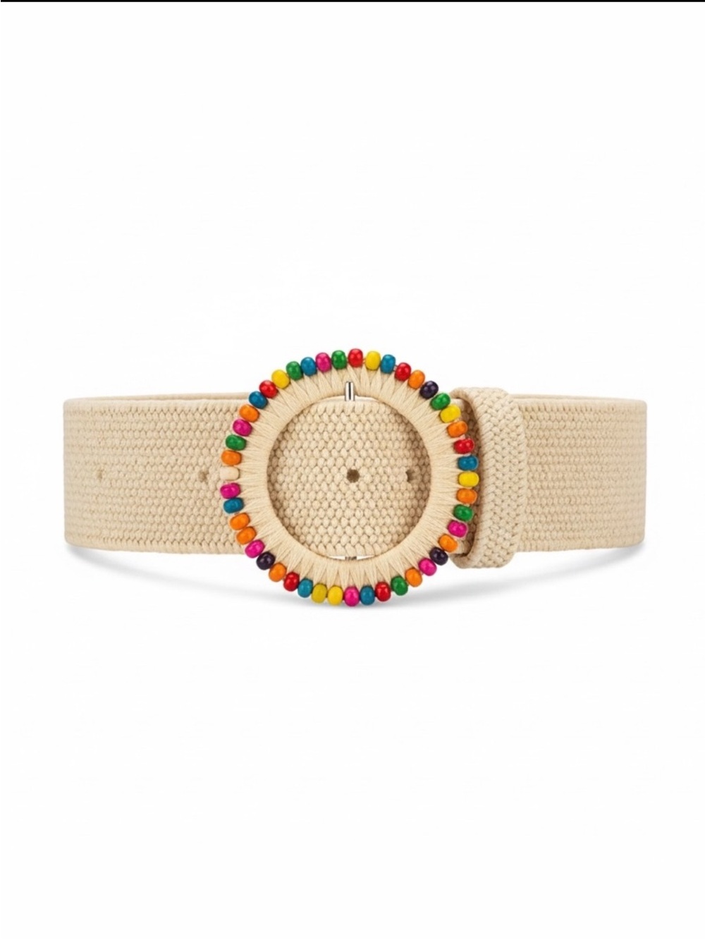 Haute Hippie Rainbow Beaded Natural Stretch Belt- Size M/L